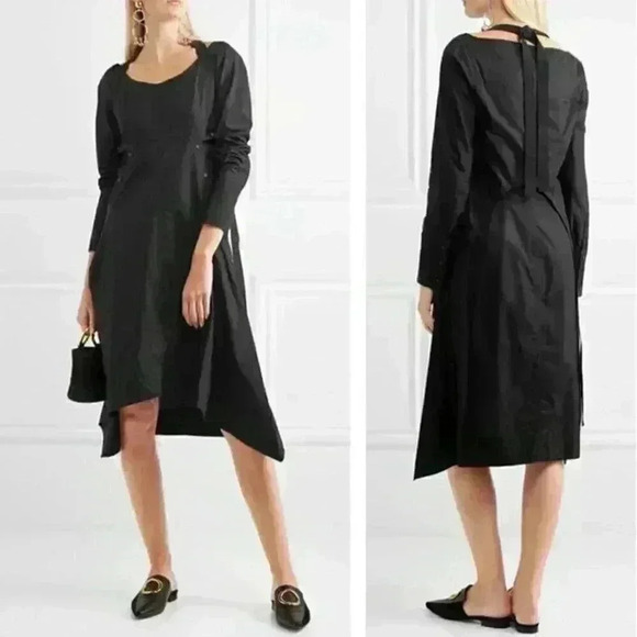 NWT Proenza Schouler Long-Sleeve Faux-Wrap Harness Dress in Black - Picture 1 of 14